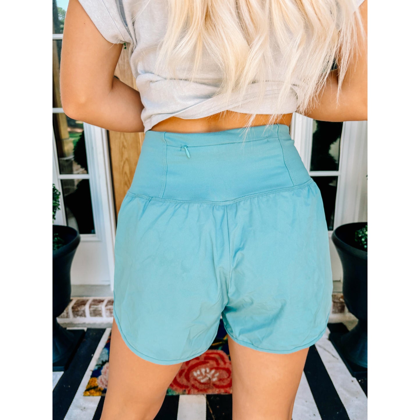 High waisted athletic shorts(Dusty teal)