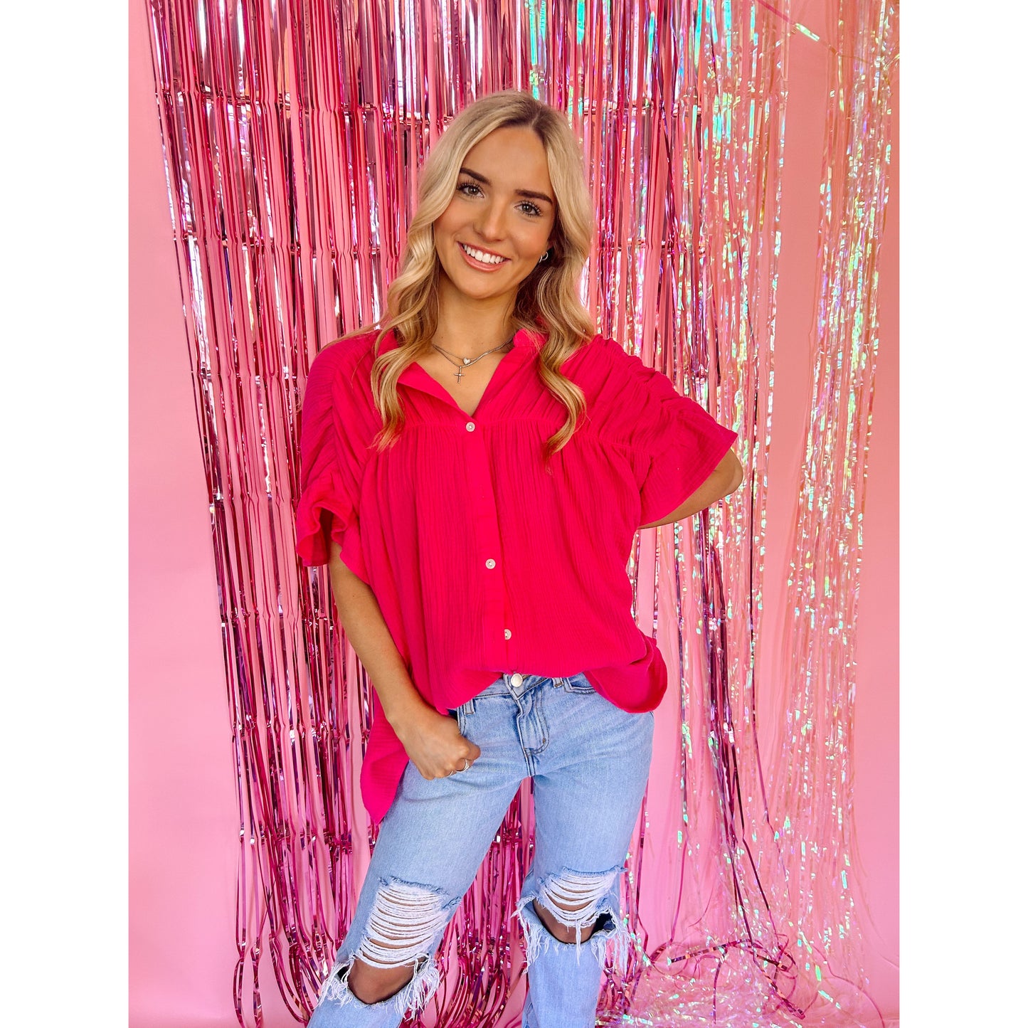 Hot Pink Flowy shirt