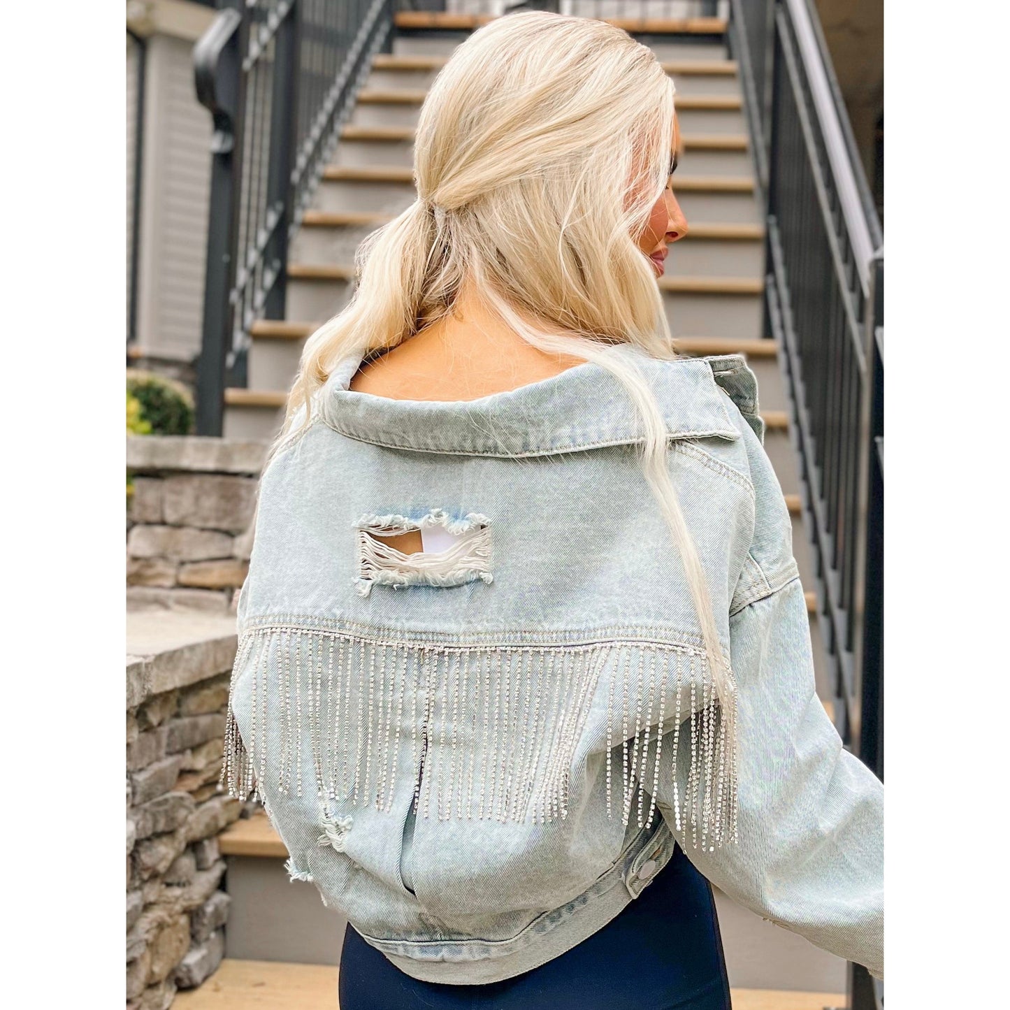 Rhinestone Fringe Denim Jacket