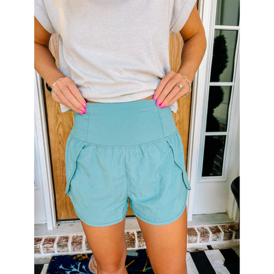 High waisted athletic shorts(Dusty teal)