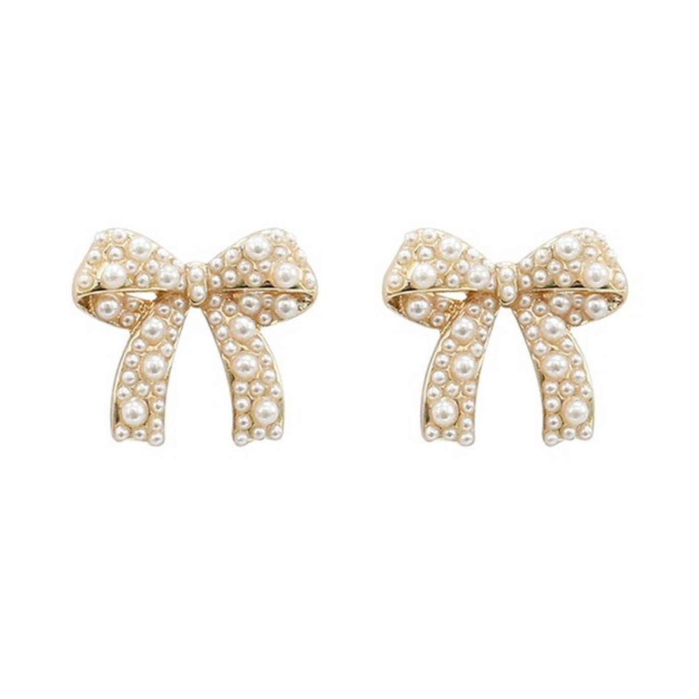 Pearl Bow Earring-Gold