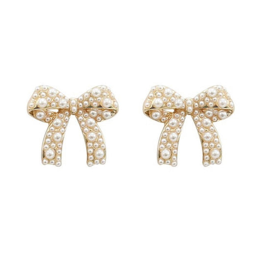 Pearl Bow Earring-Gold