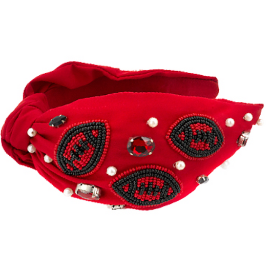 Football Beaded Headband- Red/Black