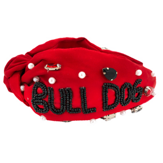 Bulldog beaded Headband - Red