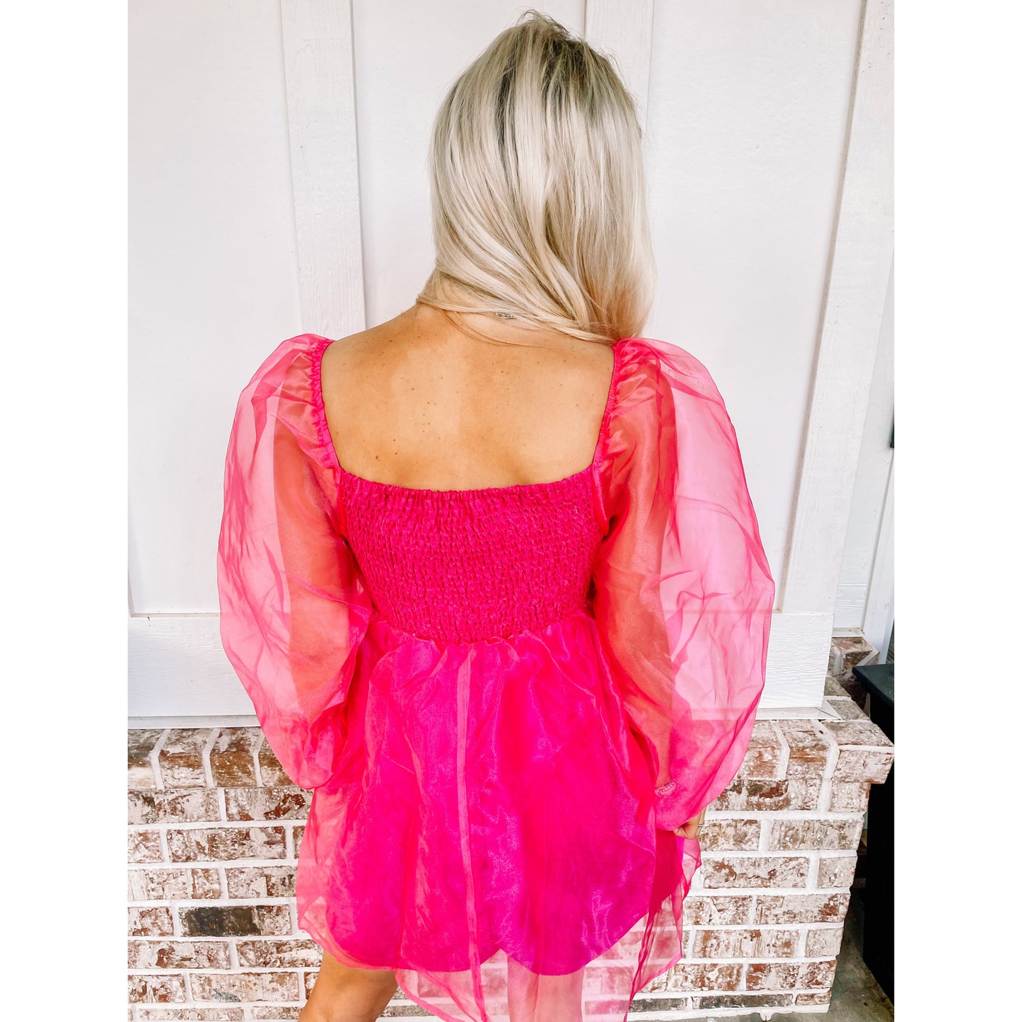 Fuchsia Long Sleeve Tulle Dress