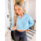 Cropped Quarter Zip Pullover- Blue