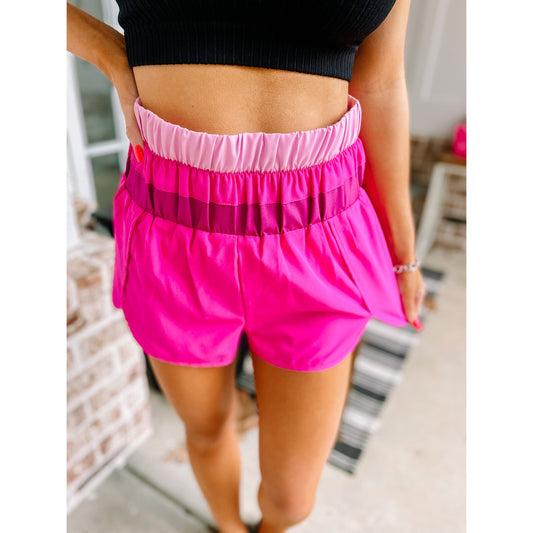 Colorblock Athletic Shorts-Pink