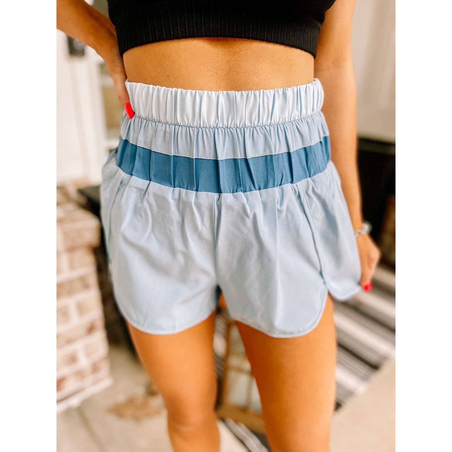Colorblock Athletic Shorts-Blue