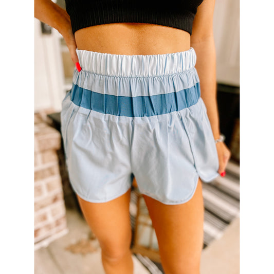 Colorblock Athletic Shorts-Blue