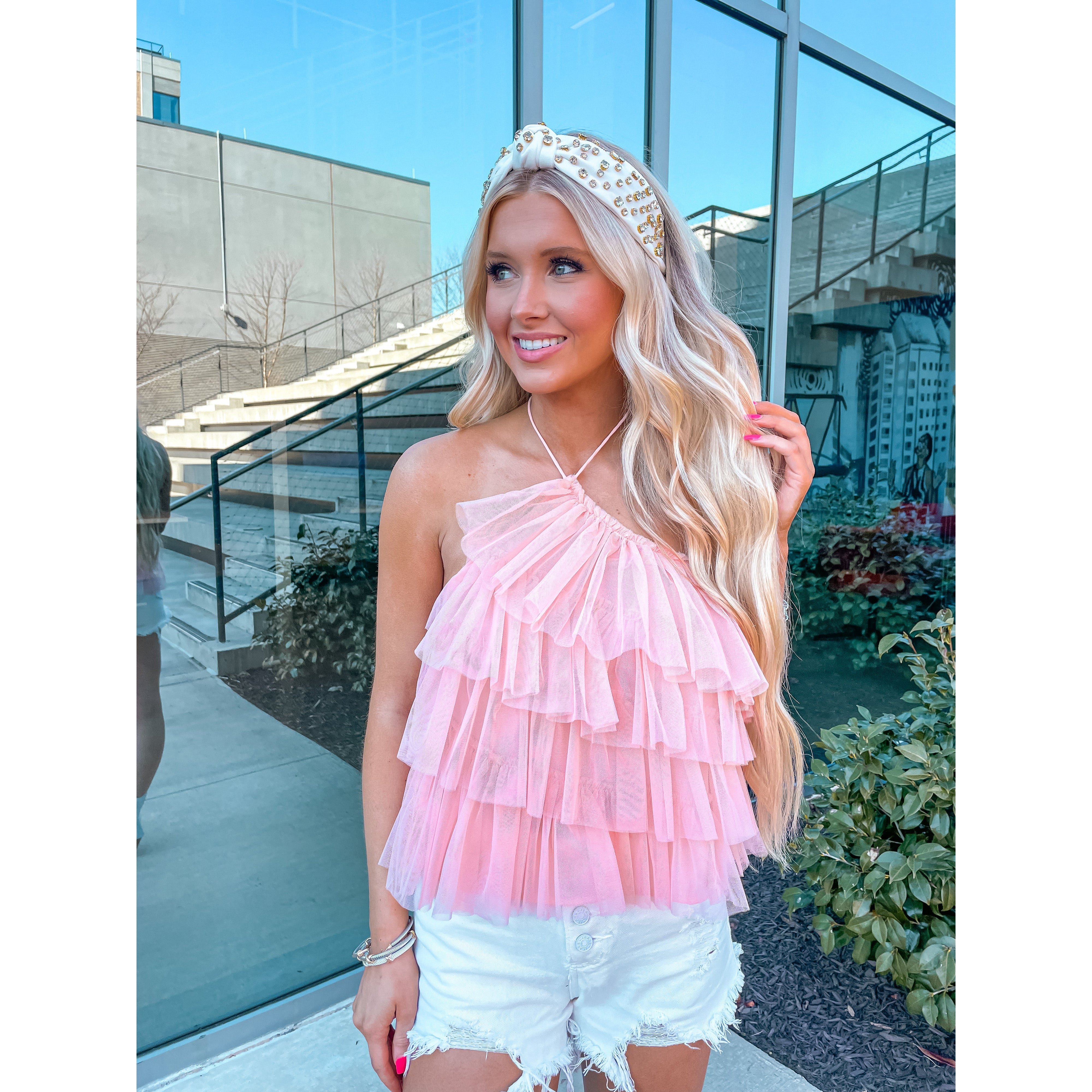 Tulle best sale ruffle top