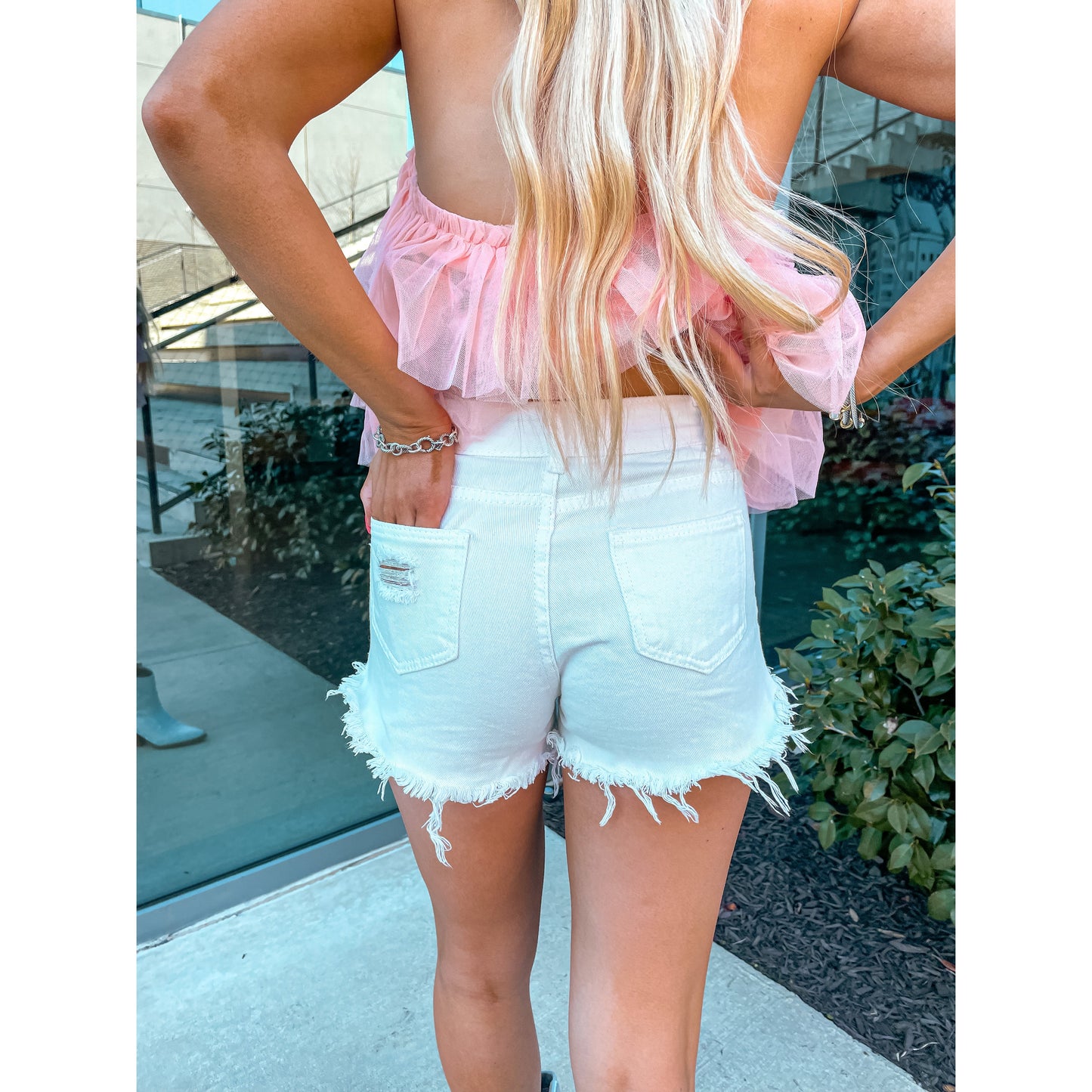 White Button Fly Shorts