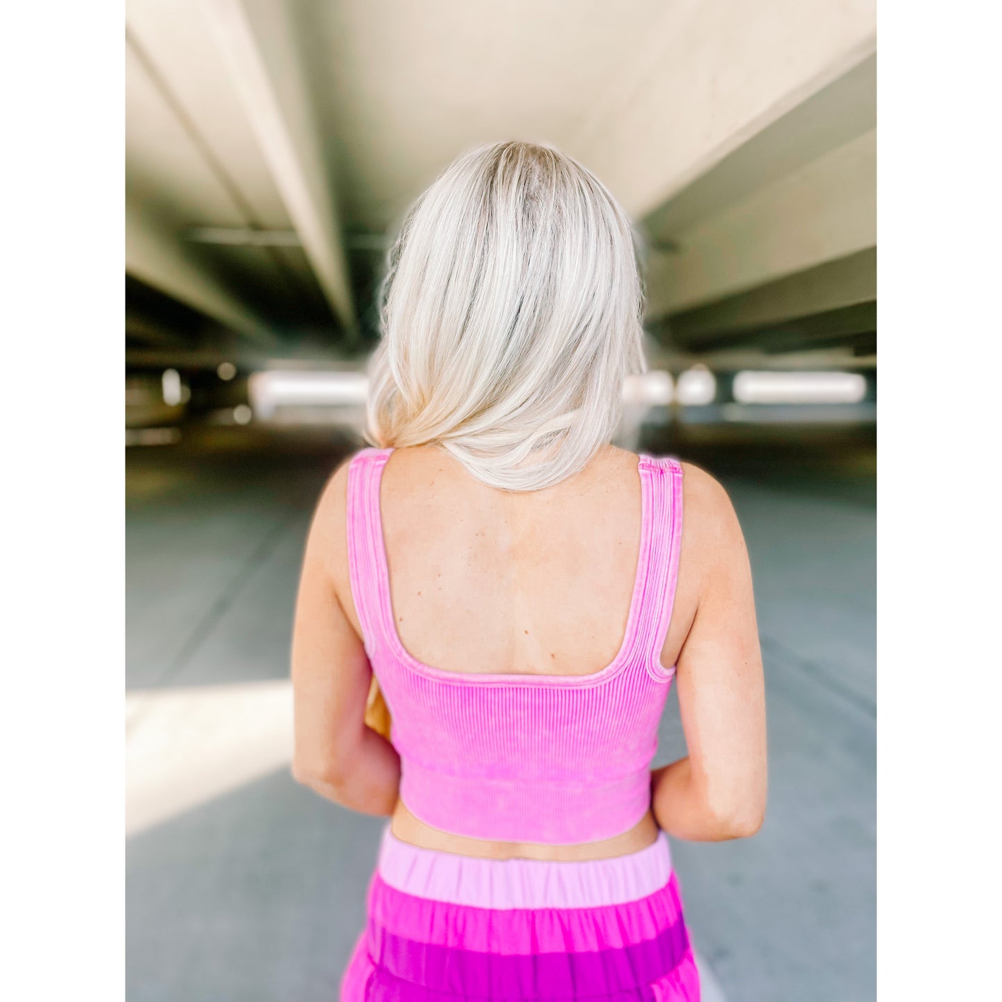 Ribbed Cropped Tank- Neon Hot Pink