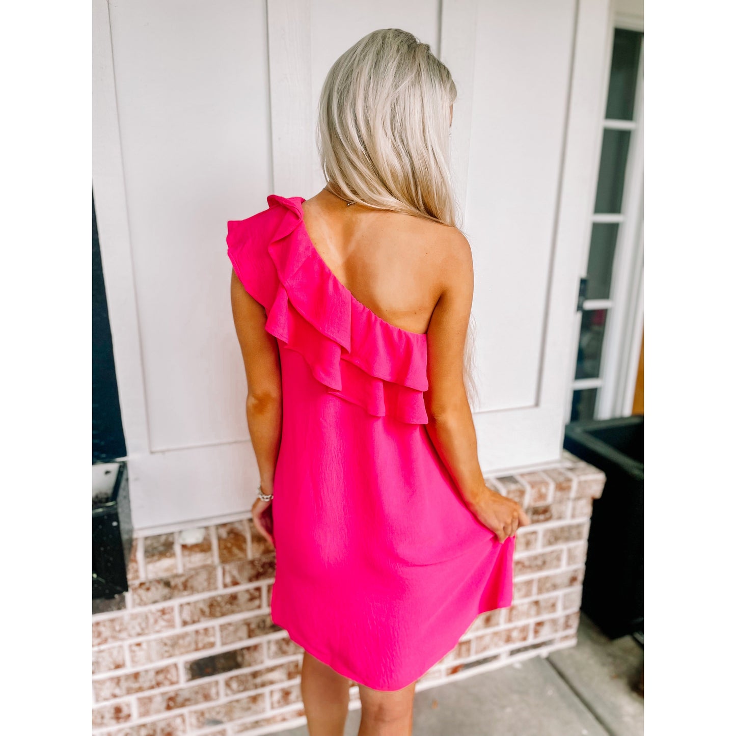 One shoulder ruffle dress