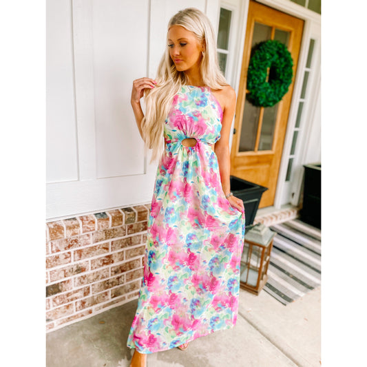 Floral Print Cut-Out Maxi Dress