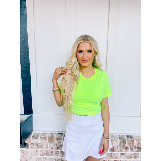 Cotton Cropped Tee-Neon Lime